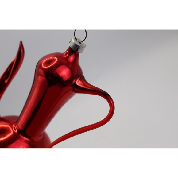 Vintage Red Glass Teapot Ornament - Hand Blown Polish Christmas Decor 1950s - Picture 6 of 10